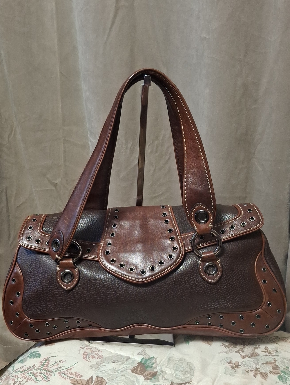 Michael Kors Brown Two-Tone Leather Stud Shoulder Bag